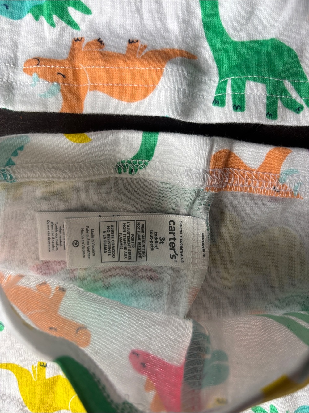 Carter's White Short-Sleeve Pajama Set with Multicolor Dinosaur Print - Picture 3 of 4